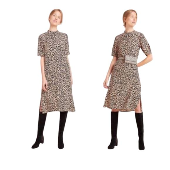 Anthropologie Animal Print Midi Dress Fits Sz XS/S Puff Sleeve Contemporary - Picture 13 of 13